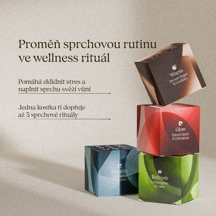 Proměň sprchovou rutinu ve wellness rituál – sprchové aromatické kostky Warm, Glow, Breathe a Refresh